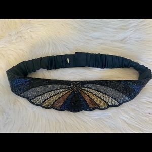 Fun embroidered sequined vintage belt in blue, gold and black